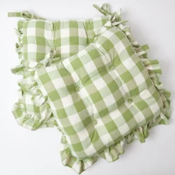 Mrs. Alice Green Gingham Ruffle Seat Pad Cushion