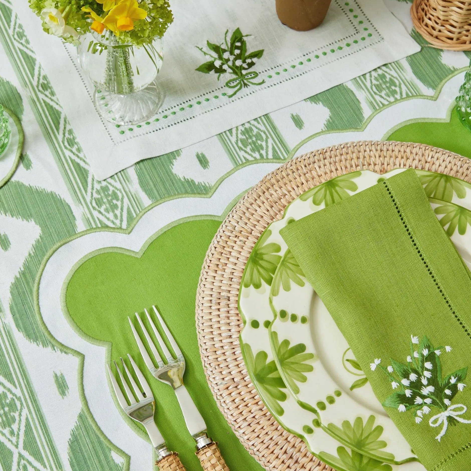New Mrs. Alice Green Ikat Tablecloth
