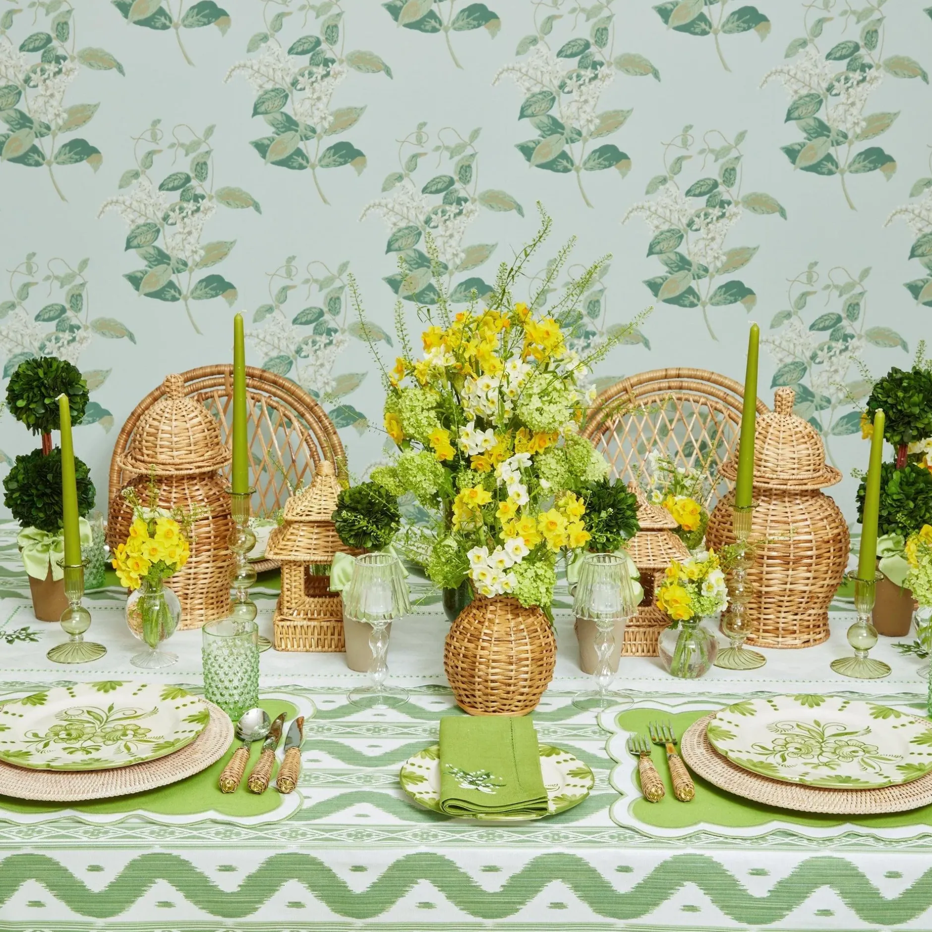 New Mrs. Alice Green Ikat Tablecloth
