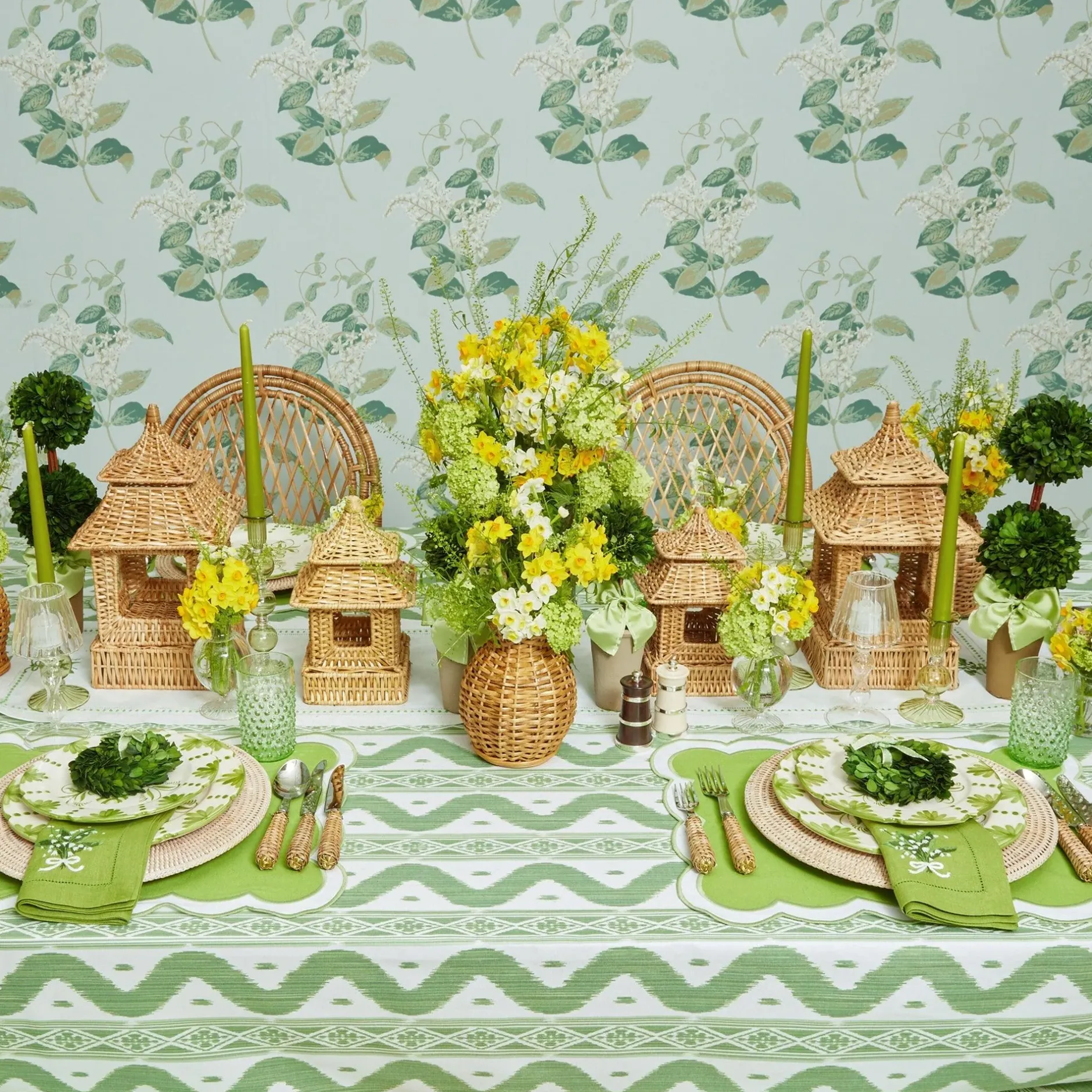 New Mrs. Alice Green Ikat Tablecloth