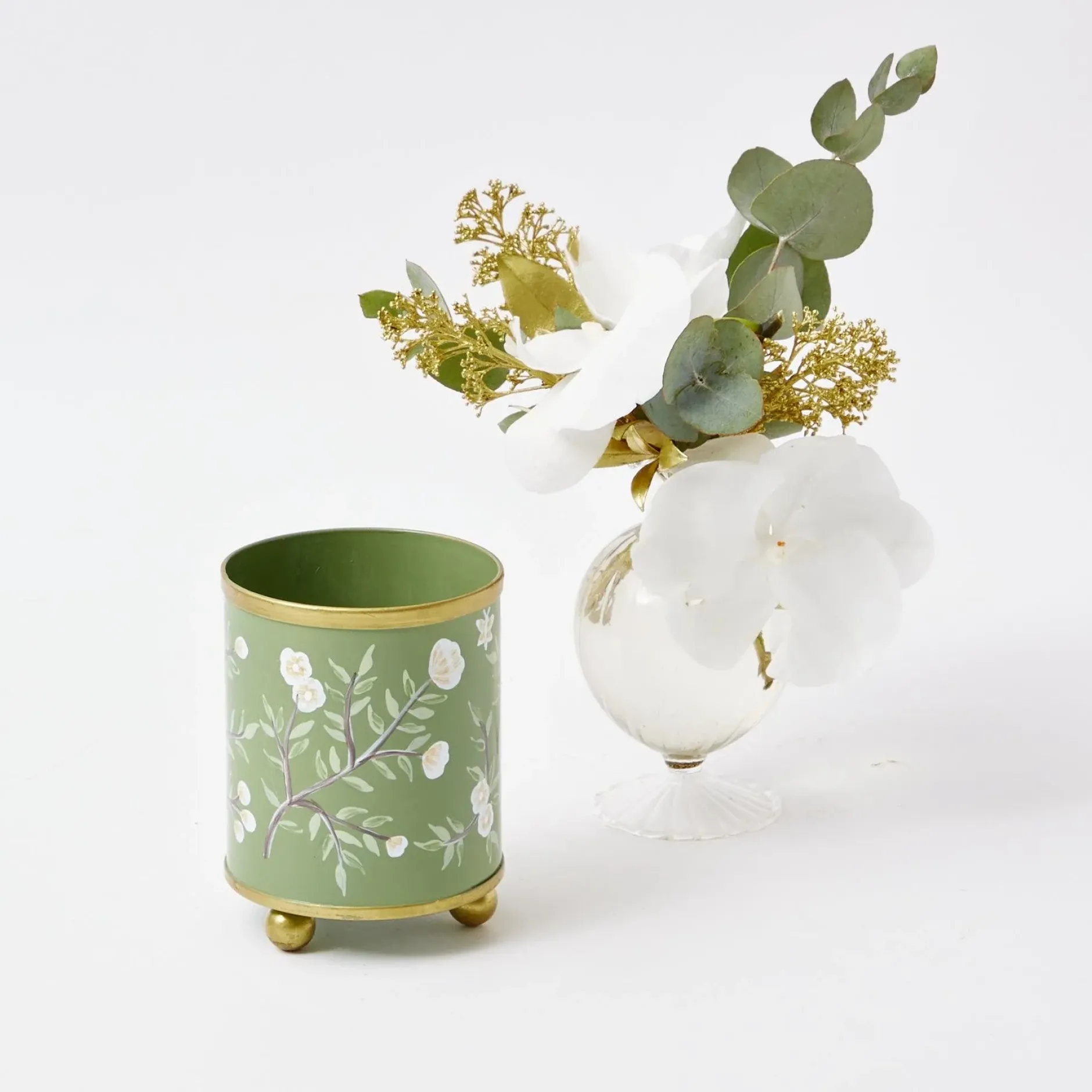 Sale Mrs. Alice Hand Painted Olive Floral Tole Candle Pot