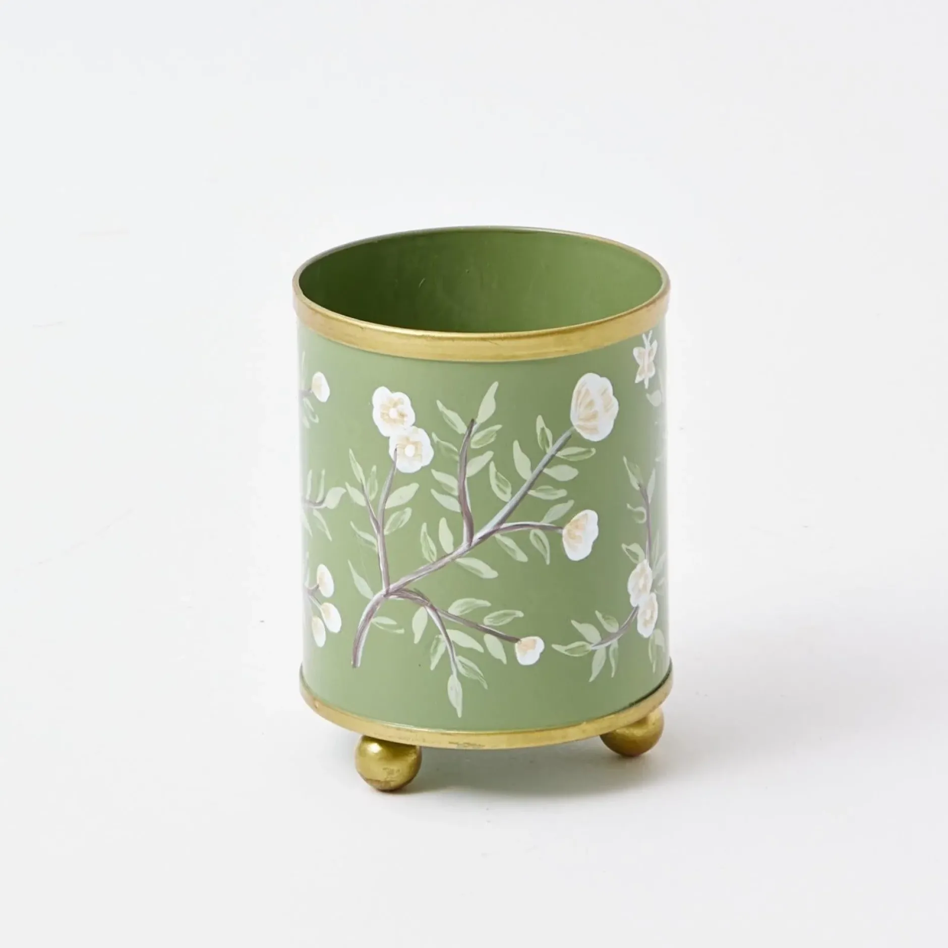 Clearance Mrs. Alice Hand Painted Olive Floral Tole Candle Pot