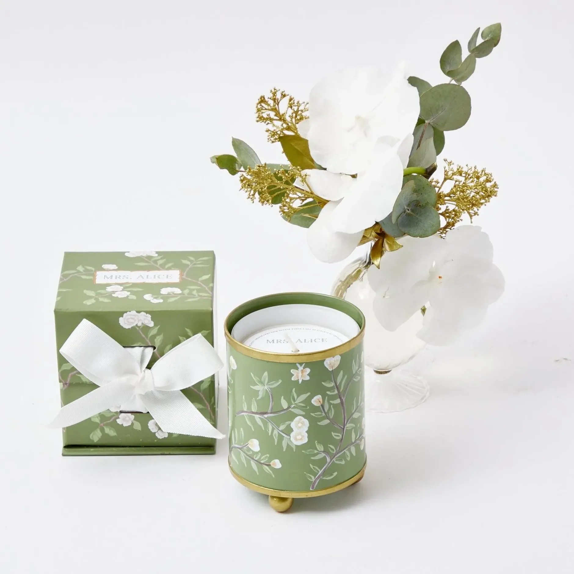Clearance Mrs. Alice Hand Painted Olive Floral Tole Candle Pot