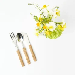Clearance Mrs. Alice Light Brown Rattan Effect Childrens Cutlery (3 Piece)