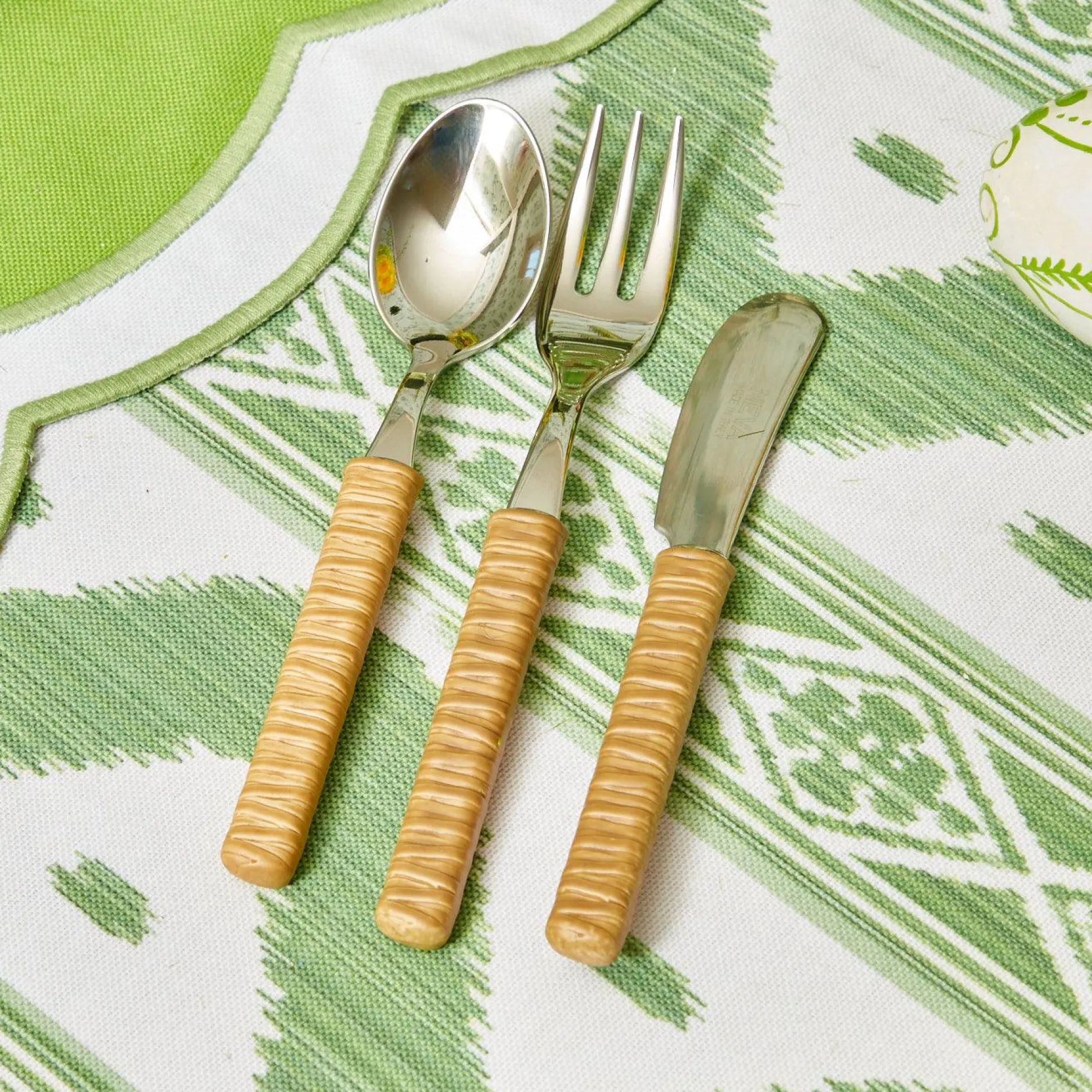 Clearance Mrs. Alice Light Brown Rattan Effect Childrens Cutlery (3 Piece)