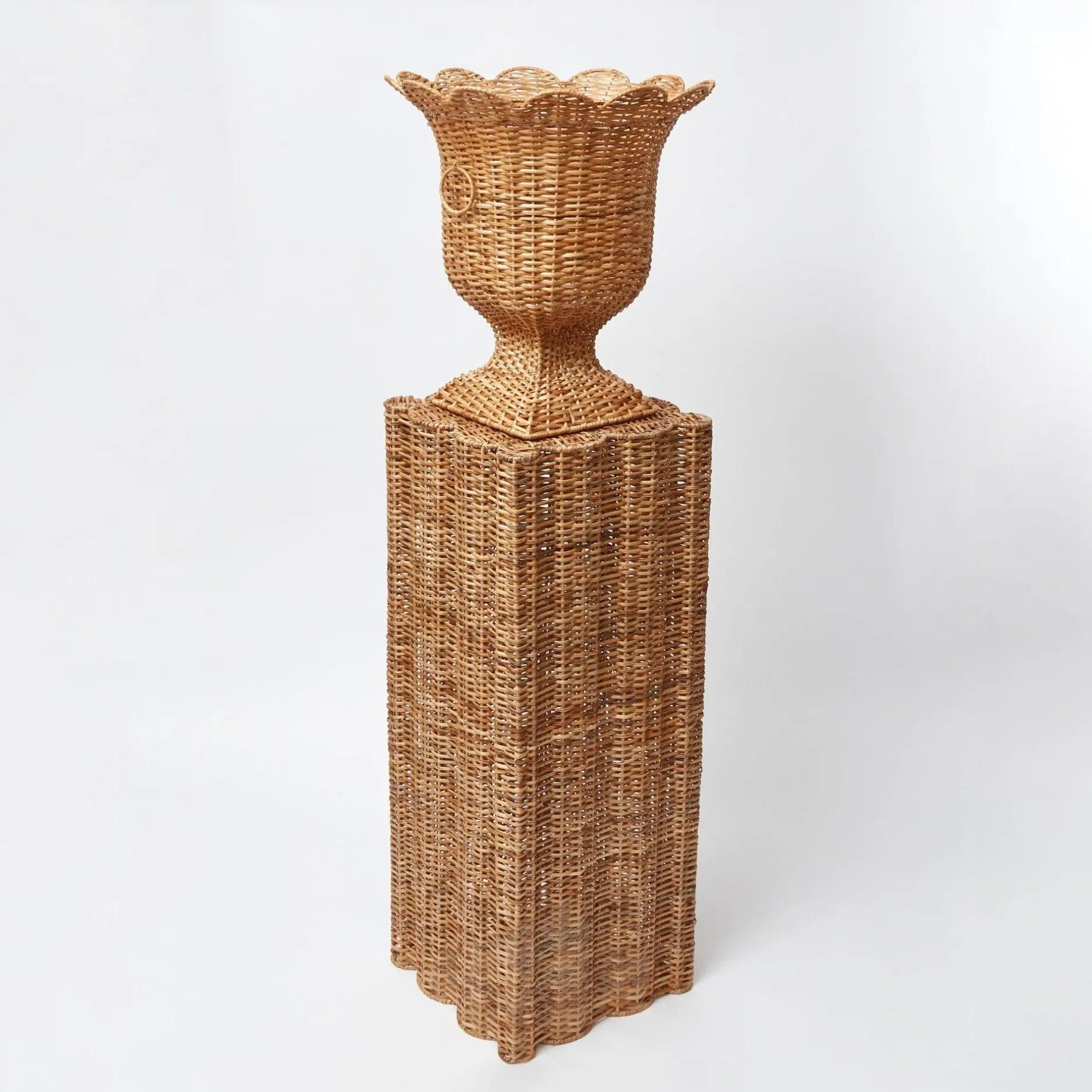 Clearance Mrs. Alice Liliana Scalloped Rattan Pedestal And Urn