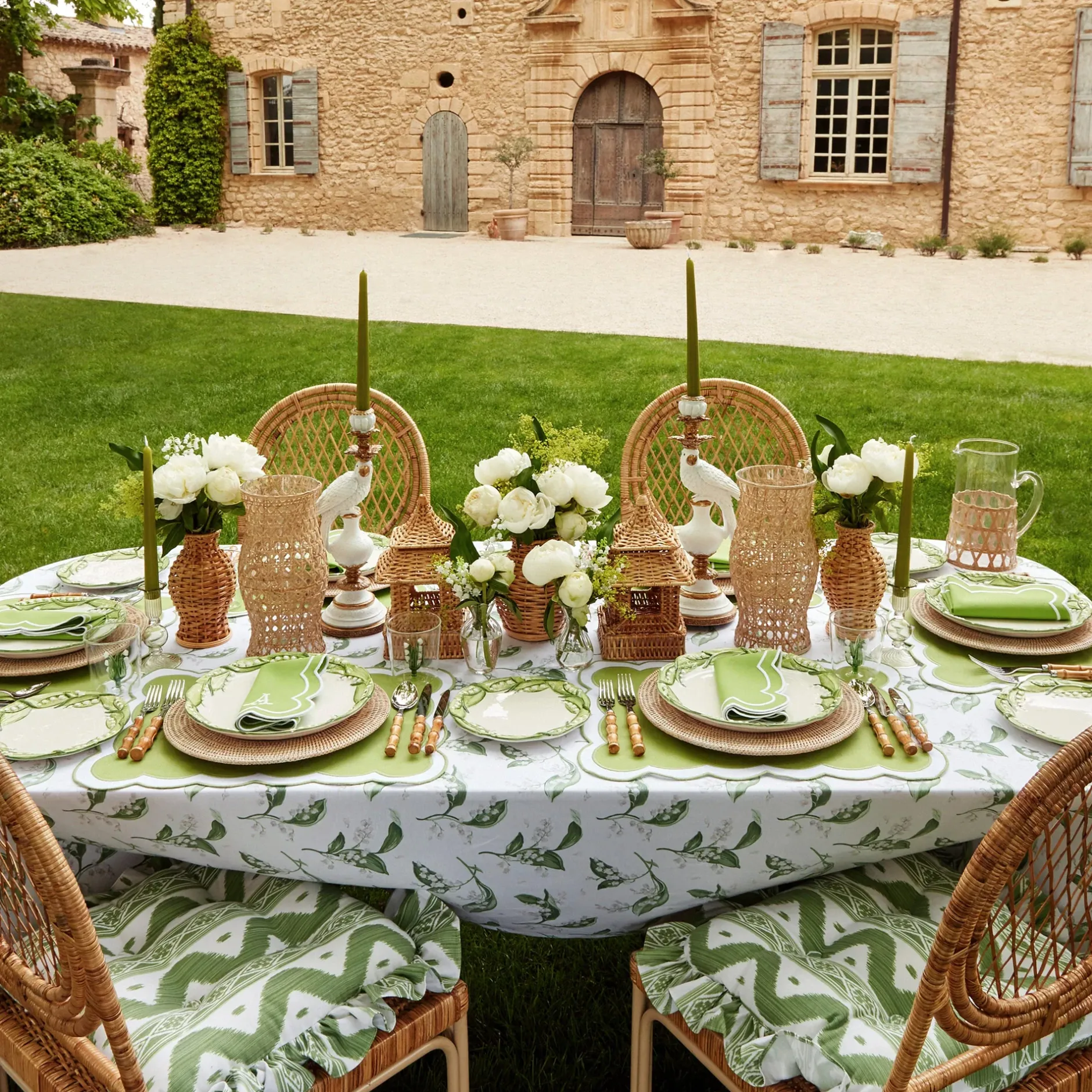 Hot Mrs. Alice Lily Of The Valley & Serena Green Applique Linen Set