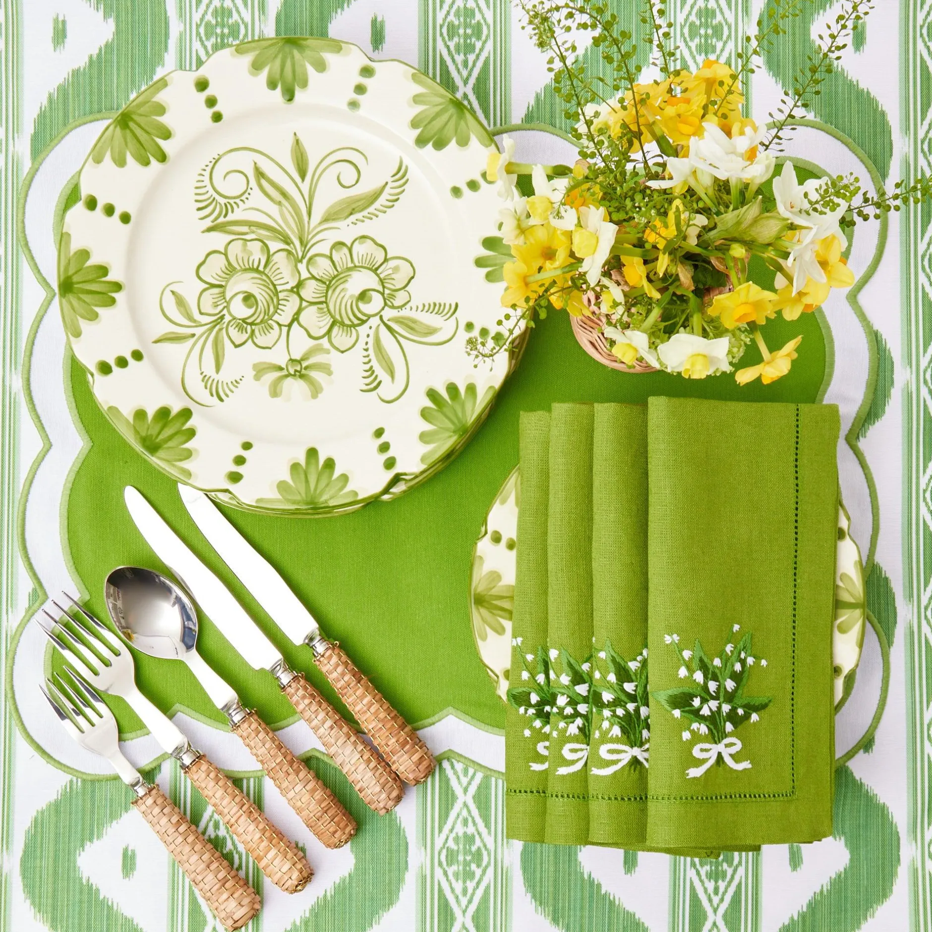 Best Mrs. Alice Lily Of The Valley Green Linen Napkins (Set Of 4)