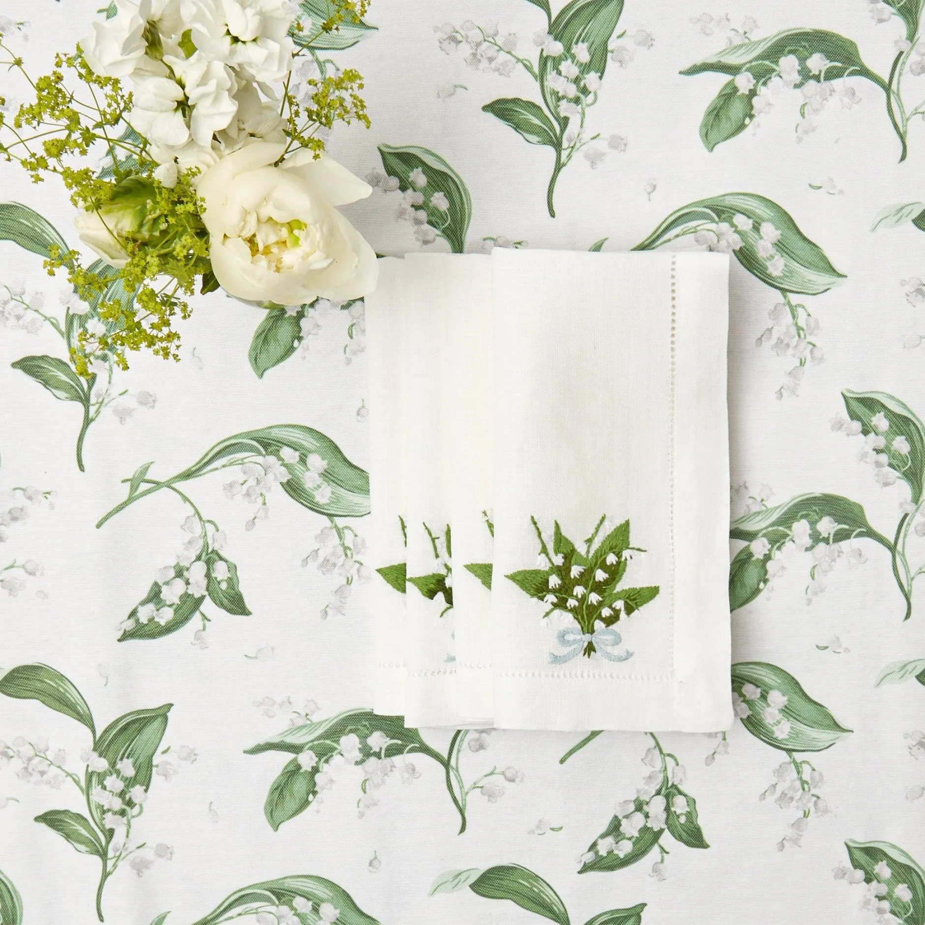 Discount Mrs. Alice Lily Of The Valley White Linen Napkins (Set Of 4)