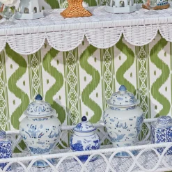 Online Mrs. Alice Madeleine White Rattan Scalloped Console Table