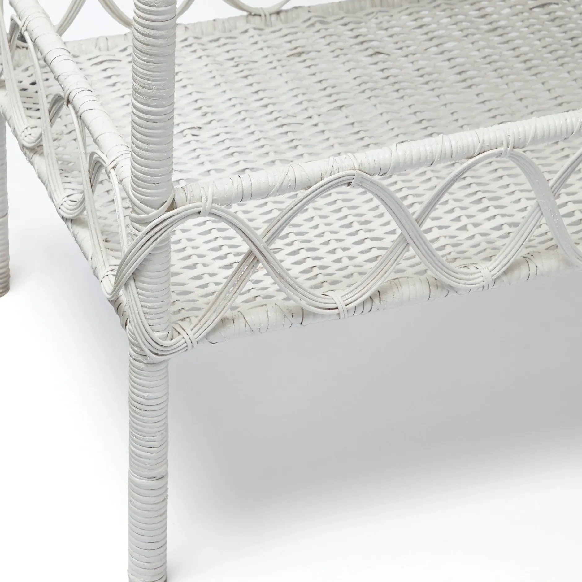 Mrs. Alice Madeleine White Rattan Scalloped Console Table