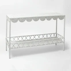 Mrs. Alice Madeleine White Rattan Scalloped Console Table