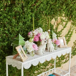 Mrs. Alice Madeleine White Rattan Scalloped Console Table