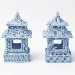 Sale Mrs. Alice Mini Blue Rattan Pagoda Lanterns (Pair)