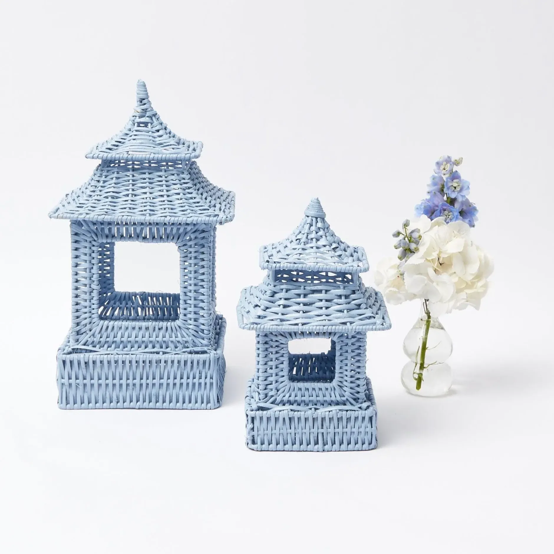 Sale Mrs. Alice Mini Blue Rattan Pagoda Lanterns (Pair)