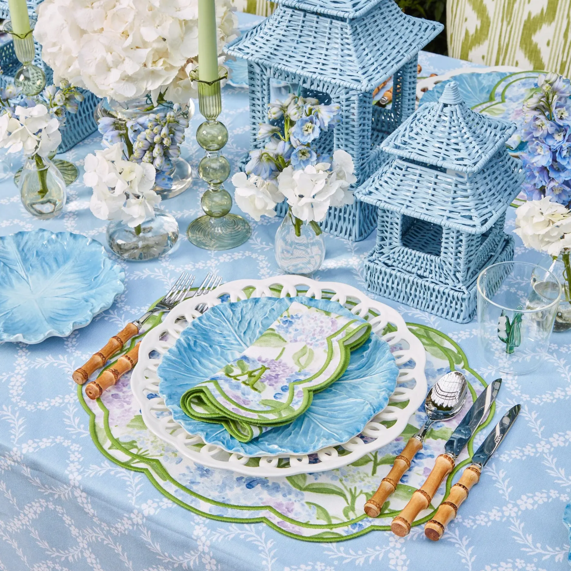 Sale Mrs. Alice Mini Blue Rattan Pagoda Lanterns (Pair)