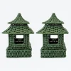 Clearance Mrs. Alice Mini Green Rattan Pagoda Lantern (Pair)