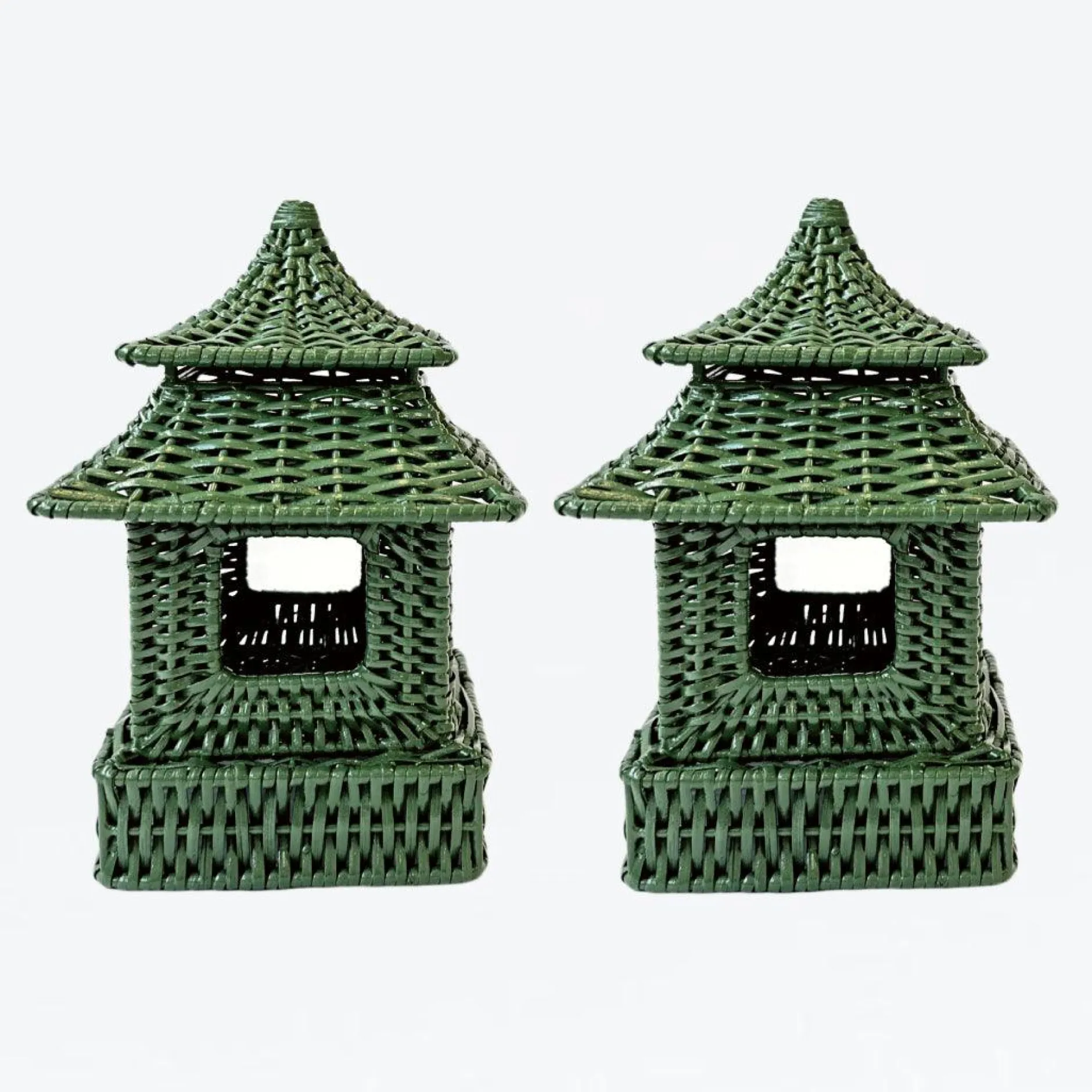 Clearance Mrs. Alice Mini Green Rattan Pagoda Lantern (Pair)