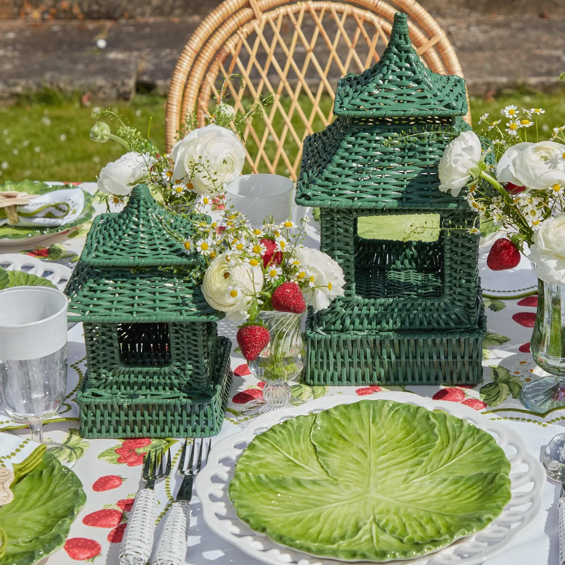 Discount Mrs. Alice Mini Green Rattan Pagoda Lantern (Pair)