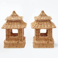 Clearance Mrs. Alice Mini Natural Rattan Pagoda Lanterns (Pair)