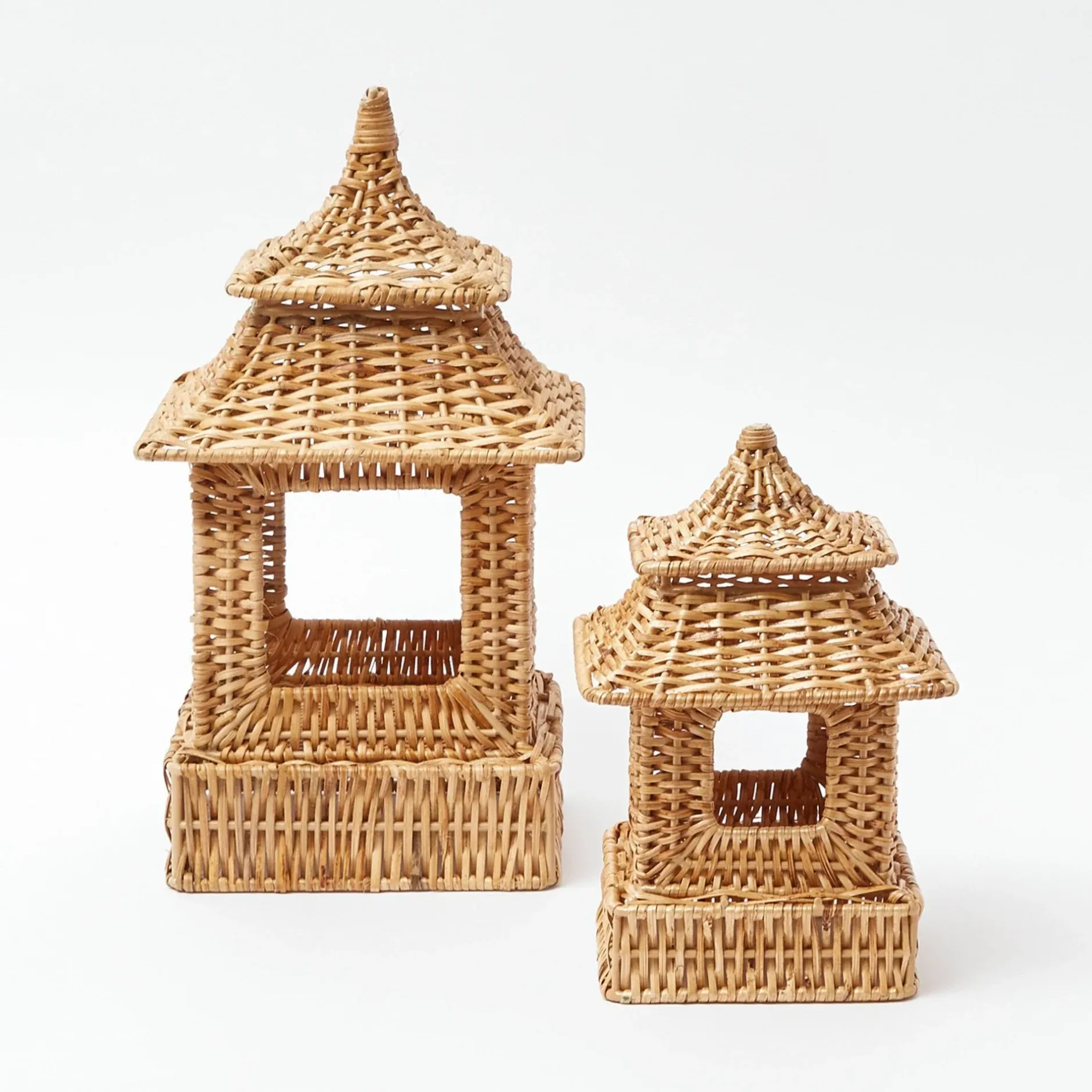 Clearance Mrs. Alice Mini Natural Rattan Pagoda Lanterns (Pair)