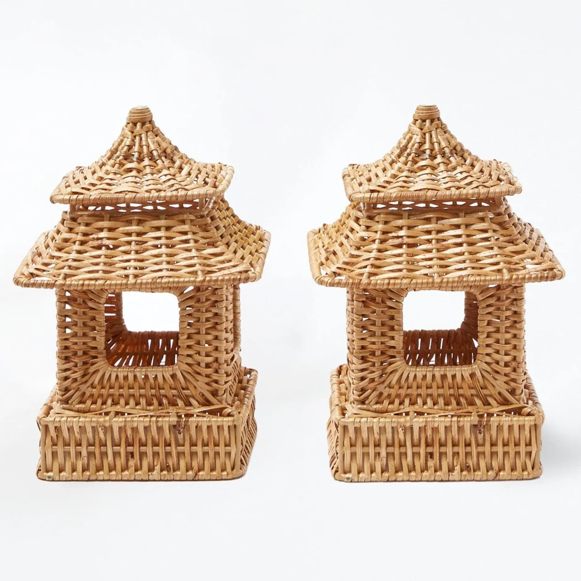 Best Mrs. Alice Mini Natural Rattan Pagoda Lanterns (Pair)