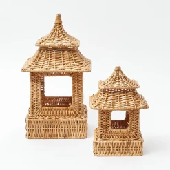 New Mrs. Alice Mini Natural Rattan Pagoda Lanterns (Pair)