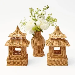 New Mrs. Alice Mini Natural Rattan Pagoda Lanterns (Pair)