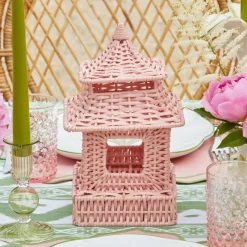 Clearance Mrs. Alice Mini Pink Rattan Pagoda Lanterns (Pair)