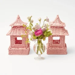 Clearance Mrs. Alice Mini Pink Rattan Pagoda Lanterns (Pair)