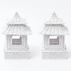 Outlet Mrs. Alice Mini White Rattan Pagoda Lanterns (Pair)