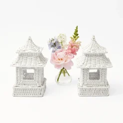 Outlet Mrs. Alice Mini White Rattan Pagoda Lanterns (Pair)