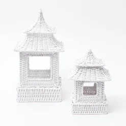Outlet Mrs. Alice Mini White Rattan Pagoda Lanterns (Pair)