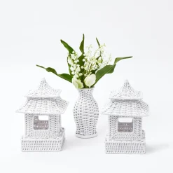 Hot Mrs. Alice Mini White Rattan Pagoda Lanterns (Pair)
