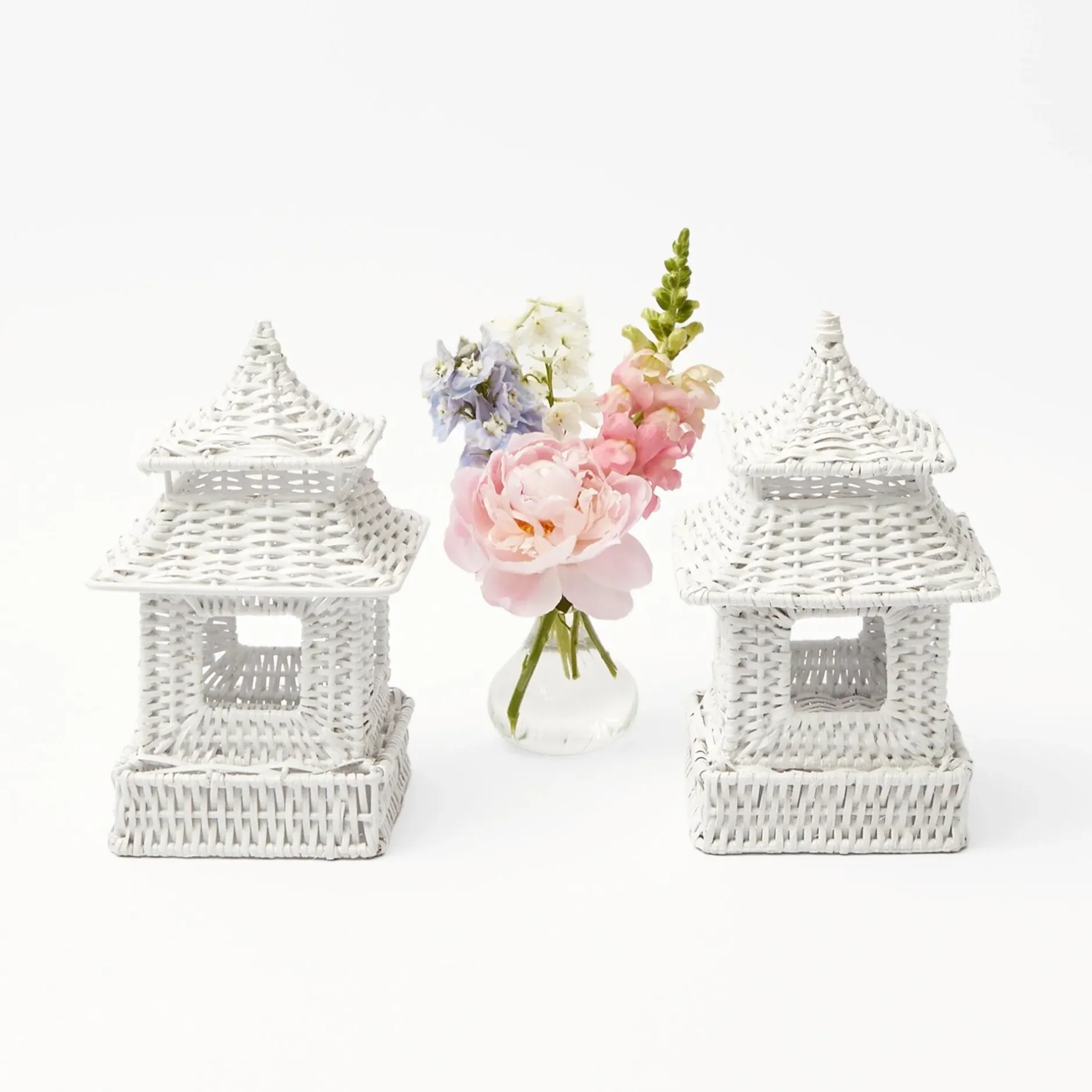 Hot Mrs. Alice Mini White Rattan Pagoda Lanterns (Pair)