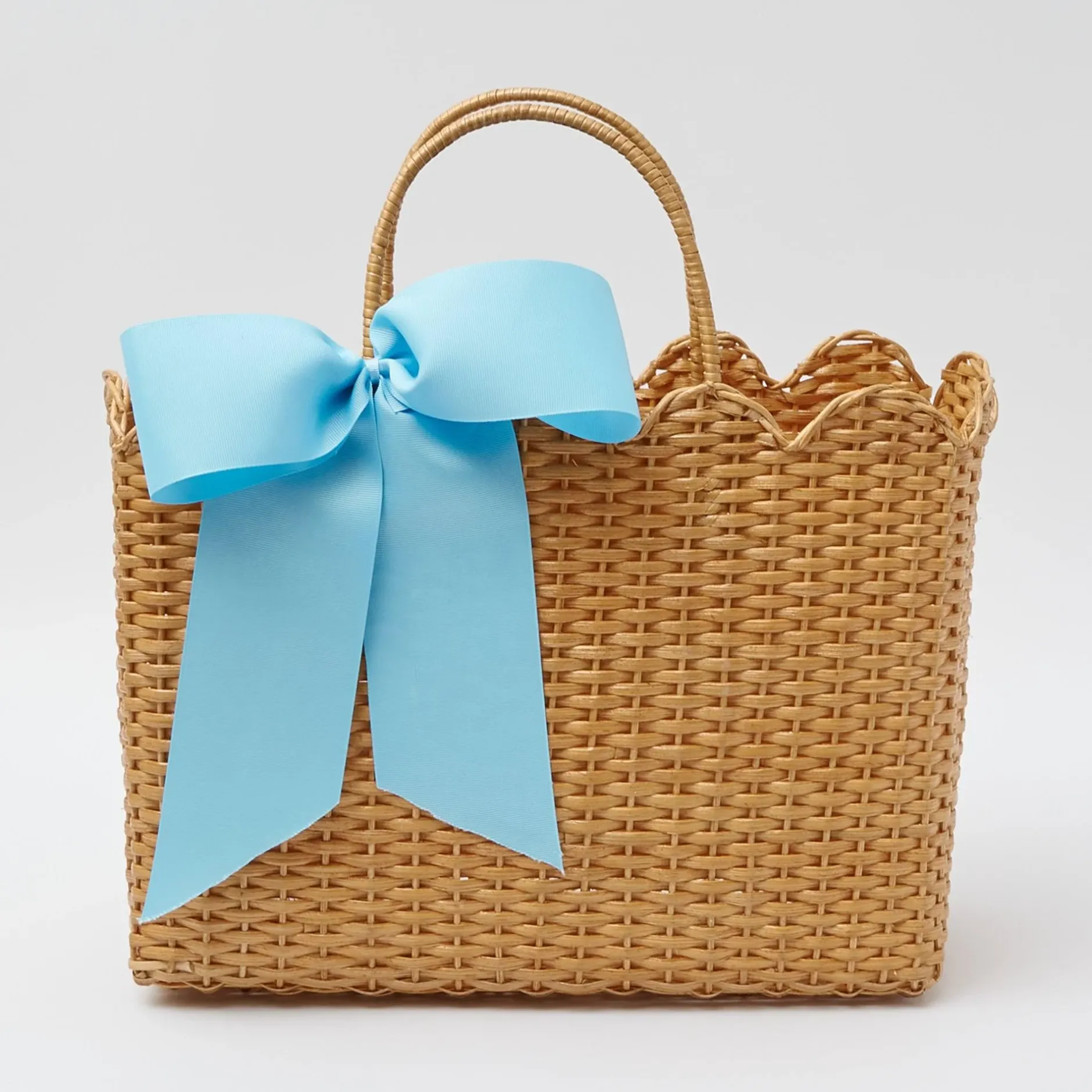Best Mrs. Alice Rattan Tote Bag (Blue Bow)