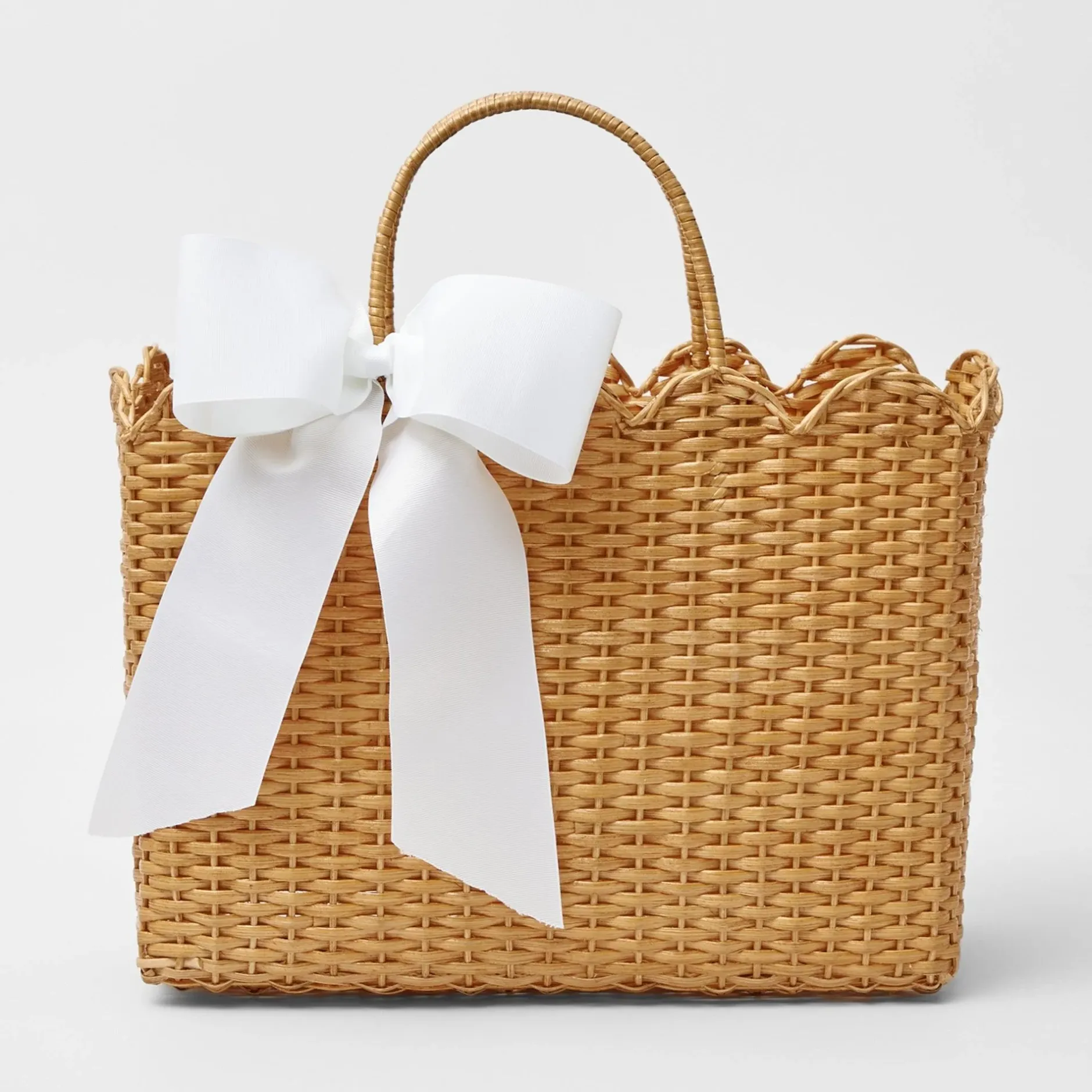 Sale Mrs. Alice Rattan Tote Bag (White Bow)