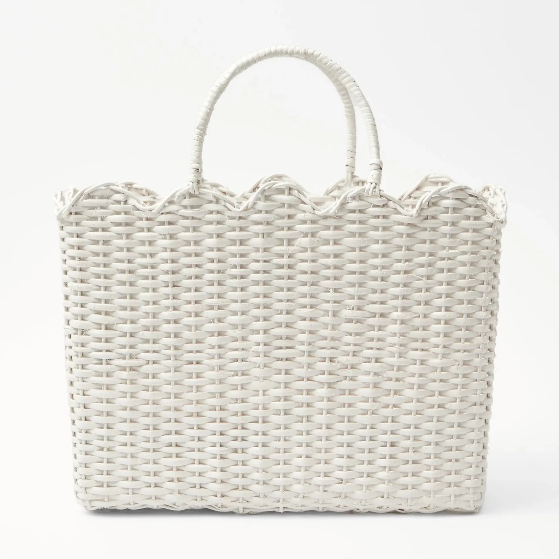 Sale Mrs. Alice White Rattan Tote Bag (White Bow)