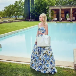 New Mrs. Alice White Rattan Tote Bag (Blue Bow)