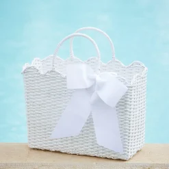 New Mrs. Alice White Rattan Tote Bag (Blue Bow)