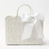 Outlet Mrs. Alice White Rattan Tote Bag (White Bow)
