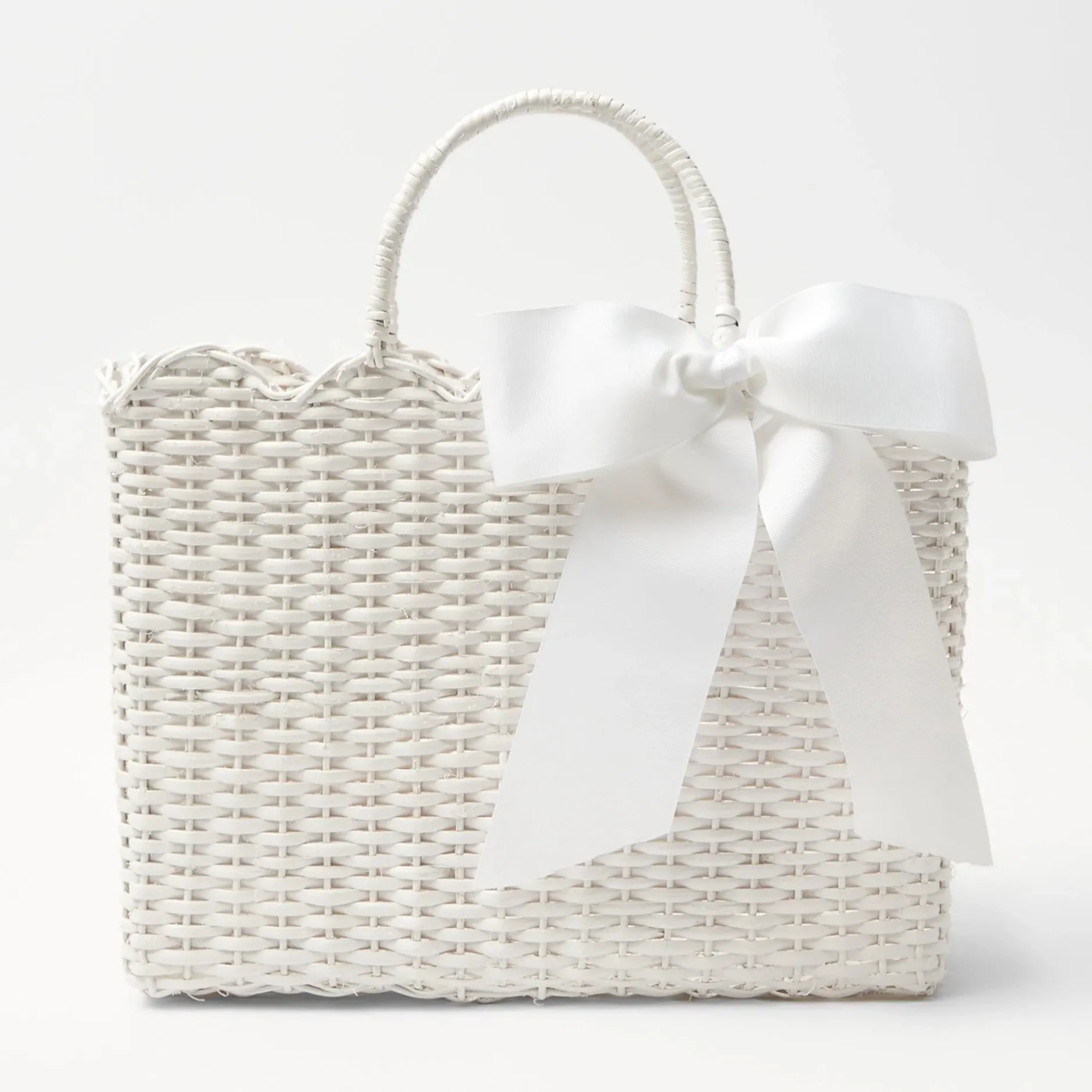 Outlet Mrs. Alice White Rattan Tote Bag (White Bow)