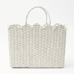 Outlet Mrs. Alice White Rattan Tote Bag (White Bow)