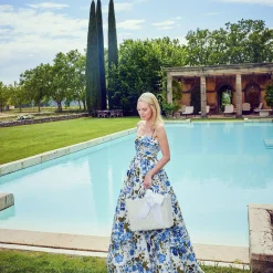 Sale Mrs. Alice White Rattan Tote Bag (Blue Bow)