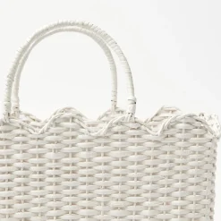 Sale Mrs. Alice White Rattan Tote Bag (Blue Bow)