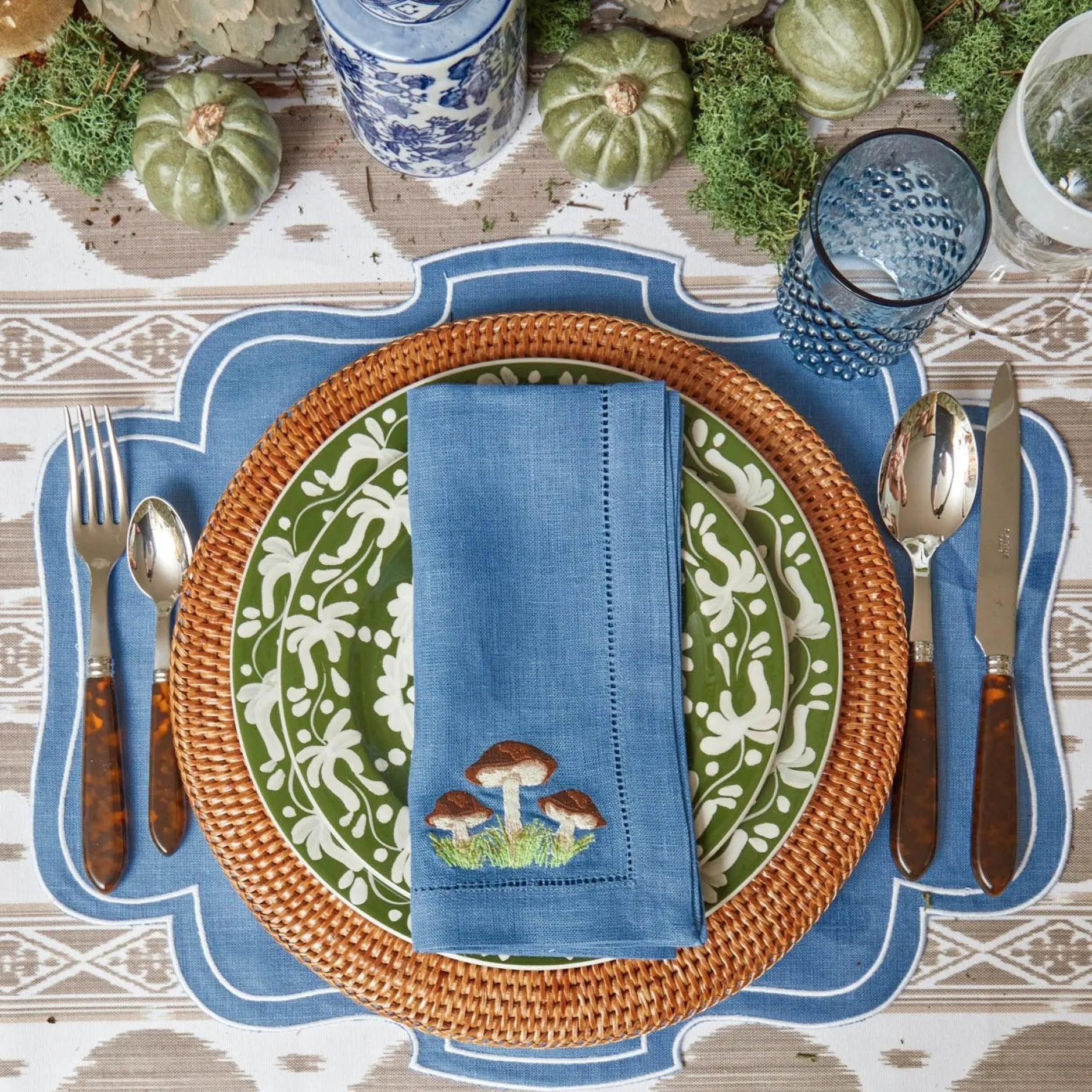 Hot Mrs. Alice Mushroom Blue Linen Napkins (Set Of 4)