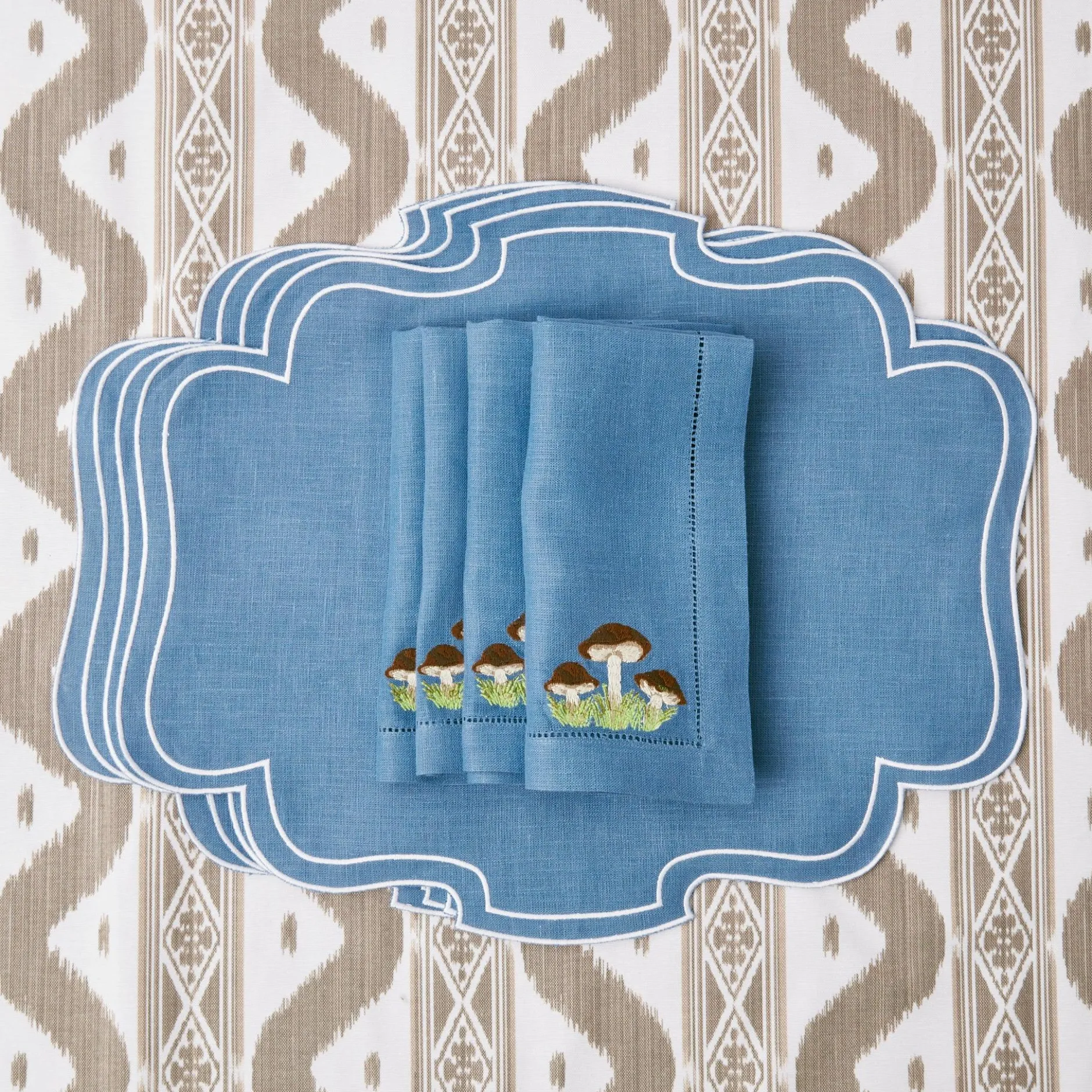 Hot Mrs. Alice Mushroom Blue Linen Napkins (Set Of 4)