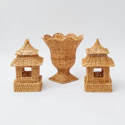 Clearance Mrs. Alice Natural Rattan Pagoda & Urn Vase Set