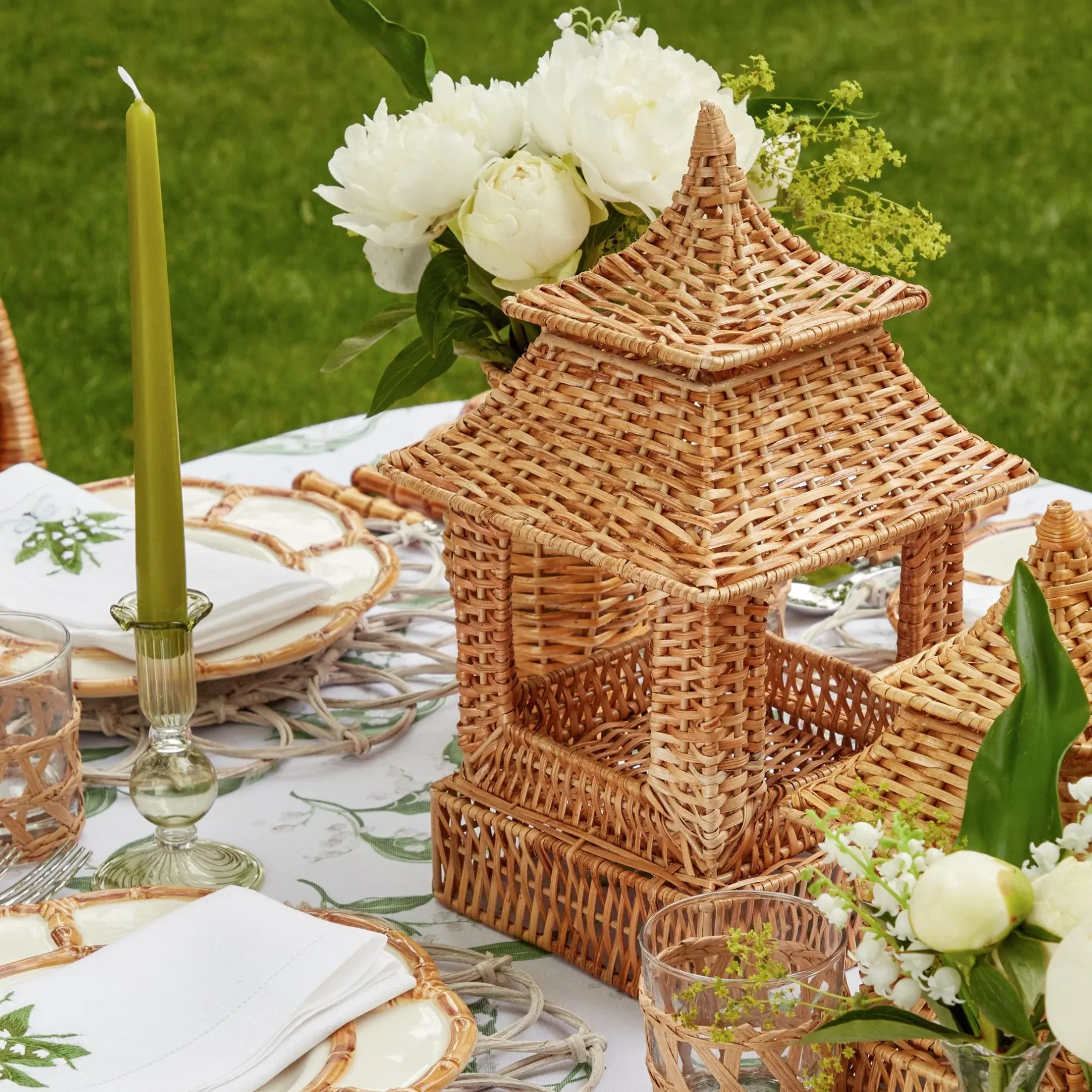 Discount Mrs. Alice Natural Rattan Pagoda Decoration Set