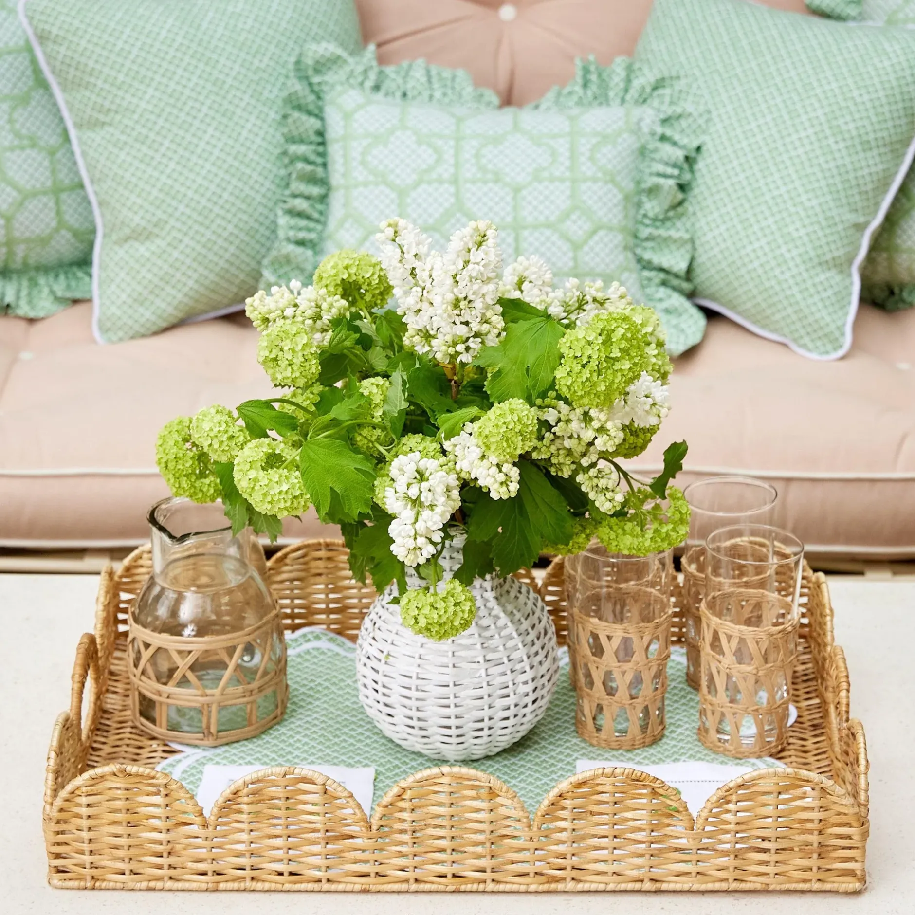 Sale Mrs. Alice Natural Scalloped Rattan Tray